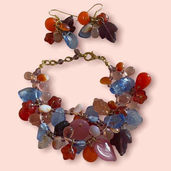 New Bracelet & Earrings Set, unique & colorful beads - Picture 1 of 3
